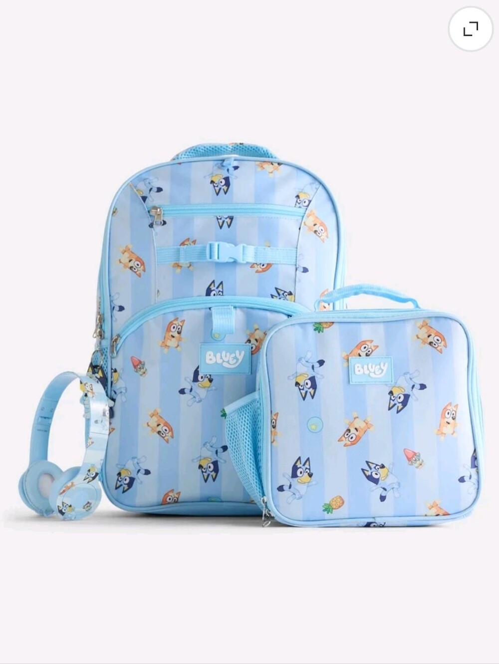 BBC Bluey Unisex Striped Sister Dance Backpack Set with Lunch Bag and Headphones